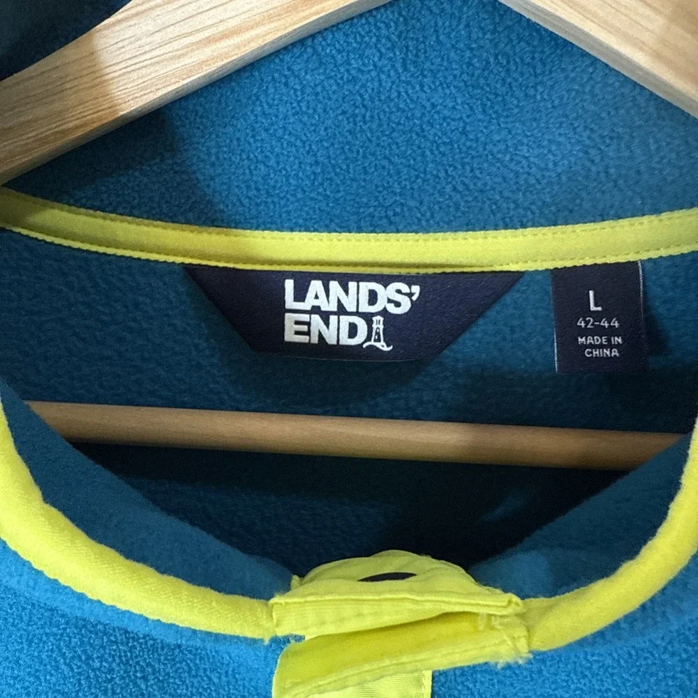 Lands' End Fleece T 1/4 Snap Pullover Men's L‎ Blue Yellow Color Block Popover